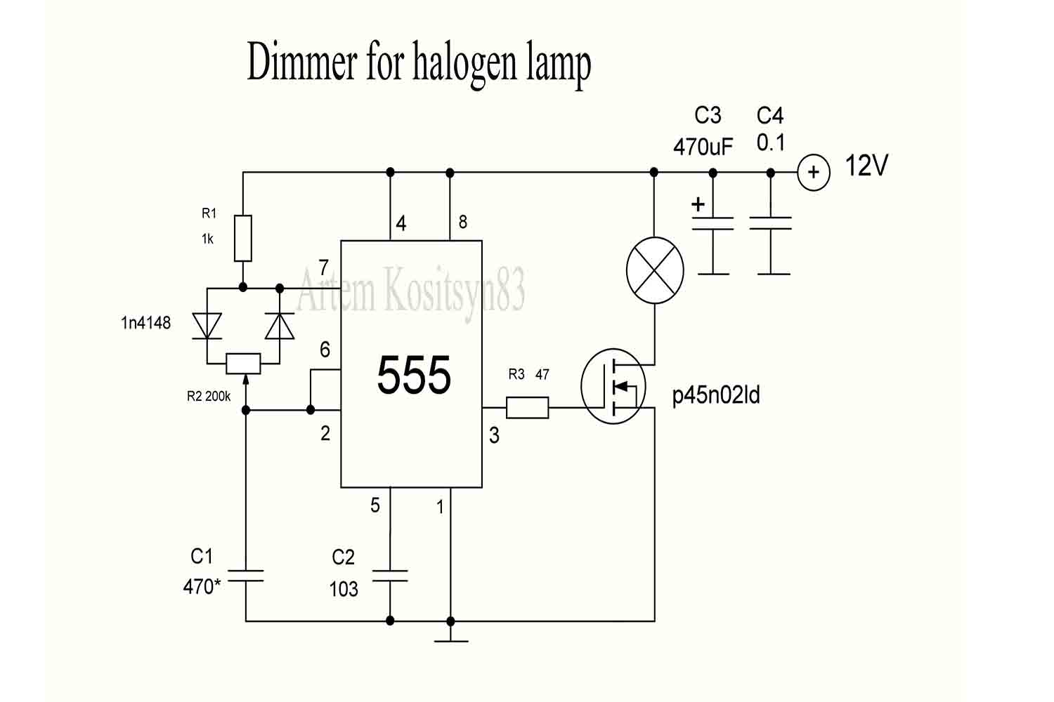 dimmer circuit for a halogen lamp on a timer 555