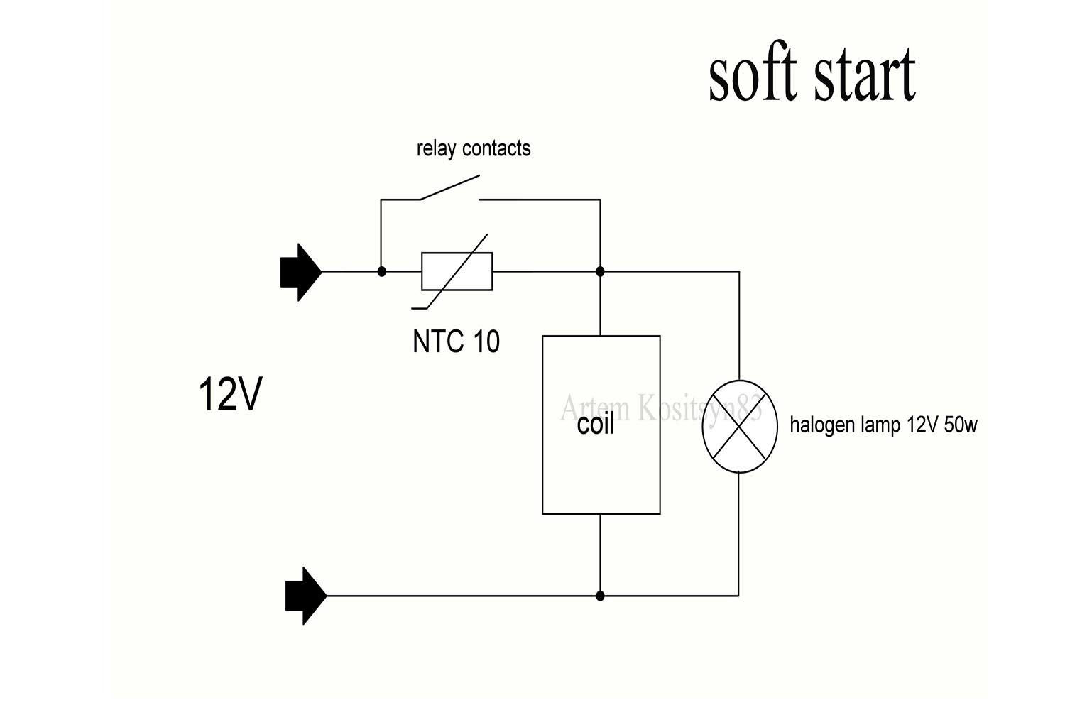 soft start for halogen lamp on thermisor ntc circuits
