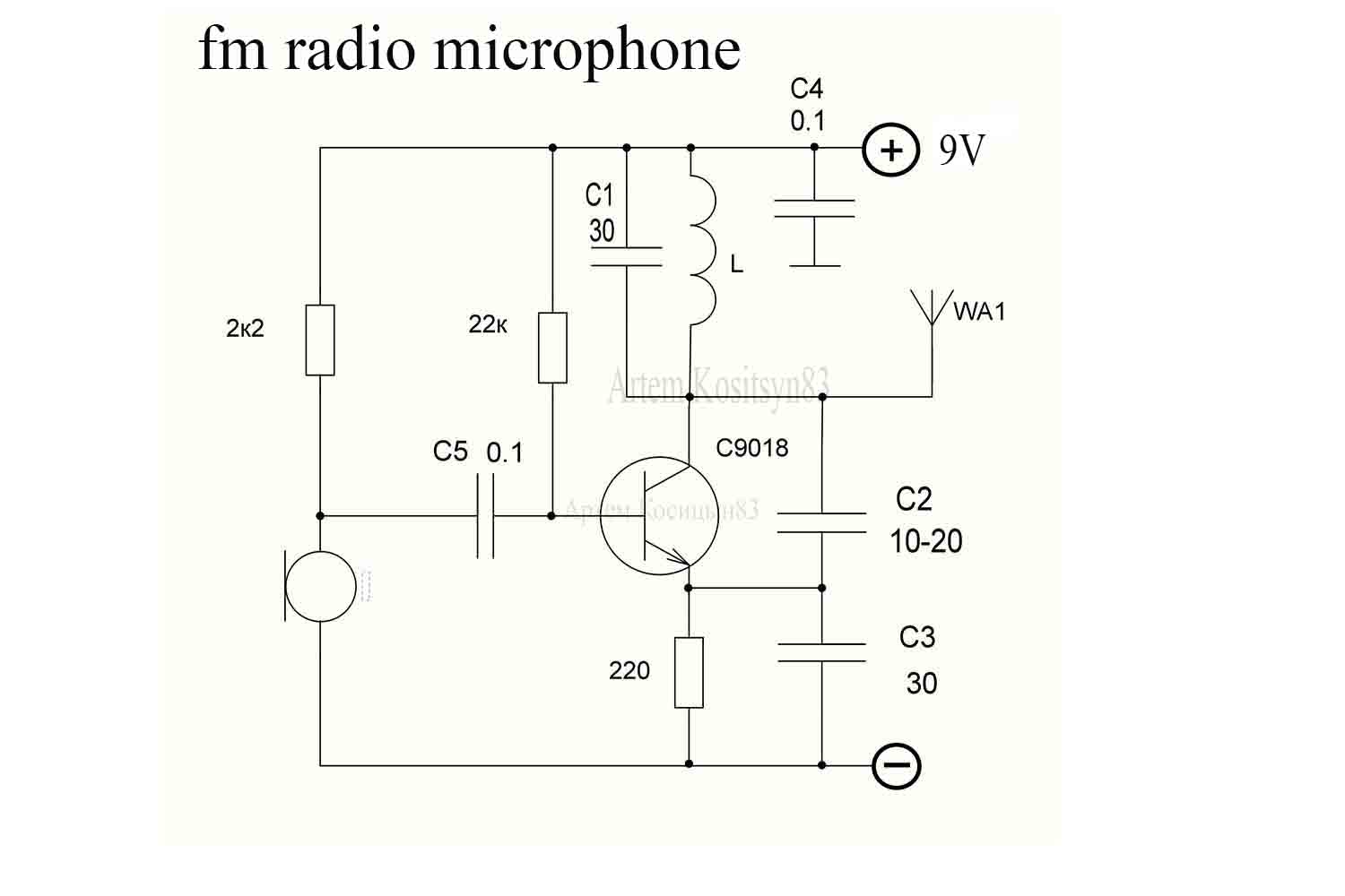 Подробнее о статье VHF-FM radio microphone on one transistor C9018