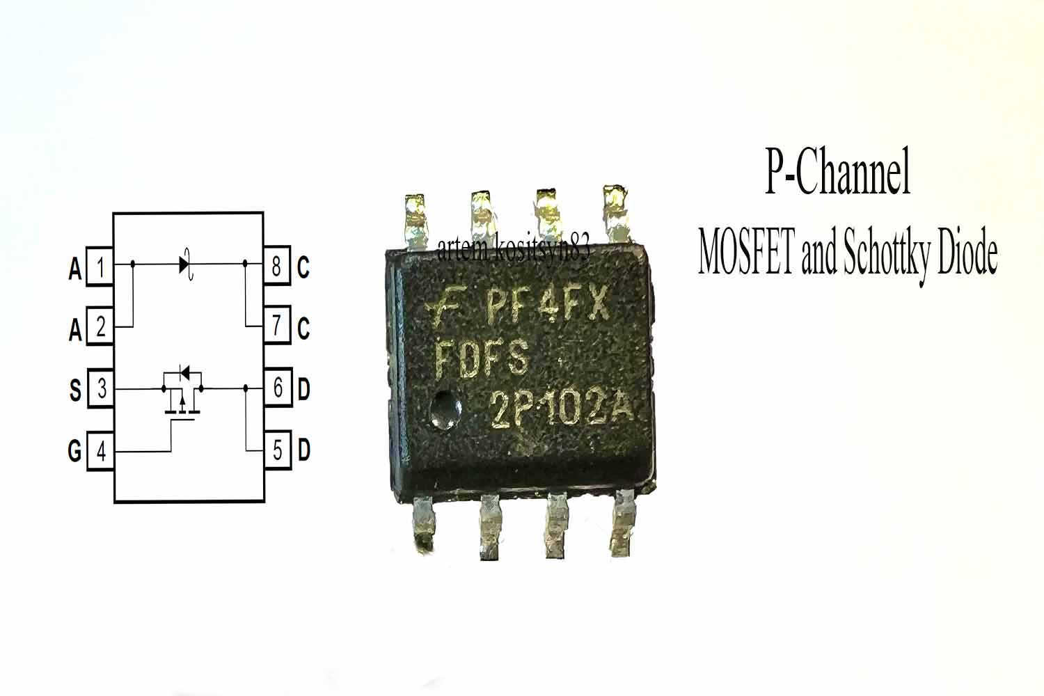 Подробнее о статье FDFS2P102A.P-Channel MOSFET and Schottky Diode.Datasheet