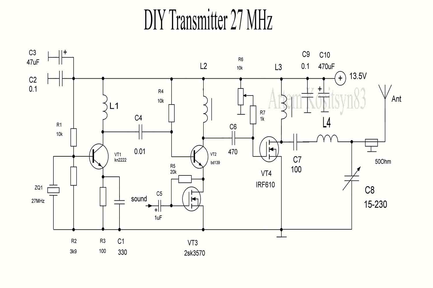 Read more about the article DIY transmitter 27 MHz.Power output 5Watt