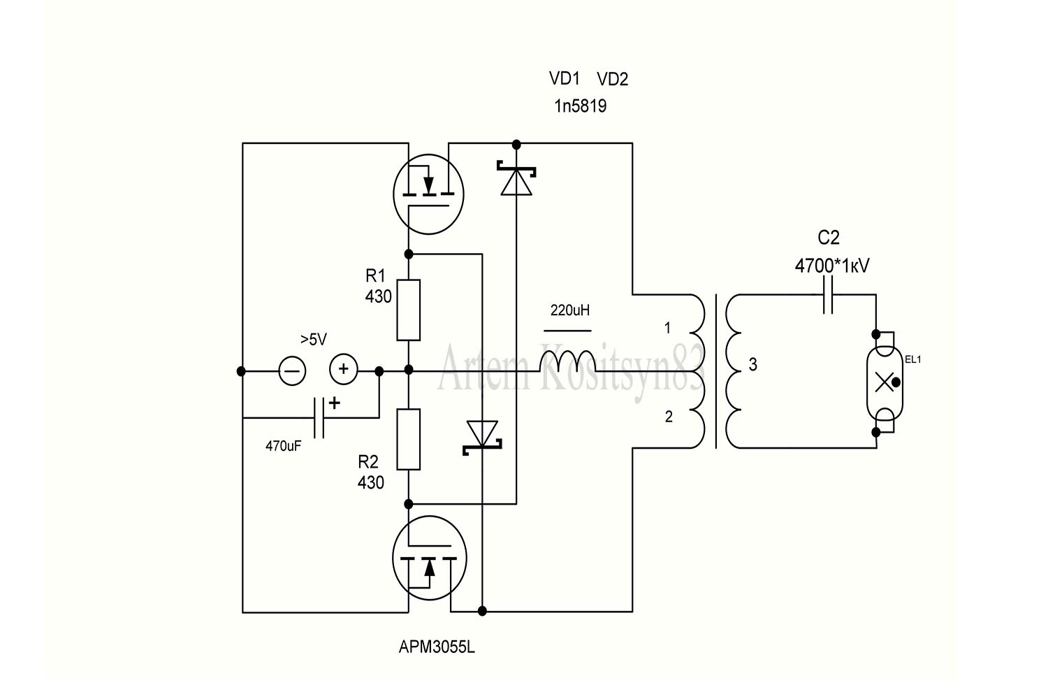 Подробнее о статье Push-pull voltage converter on APM3055L transistors